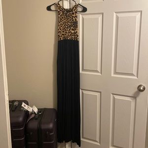 Leopard razorback maxi dress with pockets.